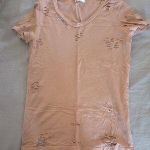 NYTT Distressed Short Sleeve Top in Light Brown
